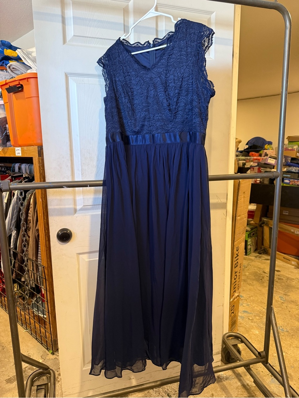 Navy Lace Bodice Maxi Dress with Chiffon Skirt